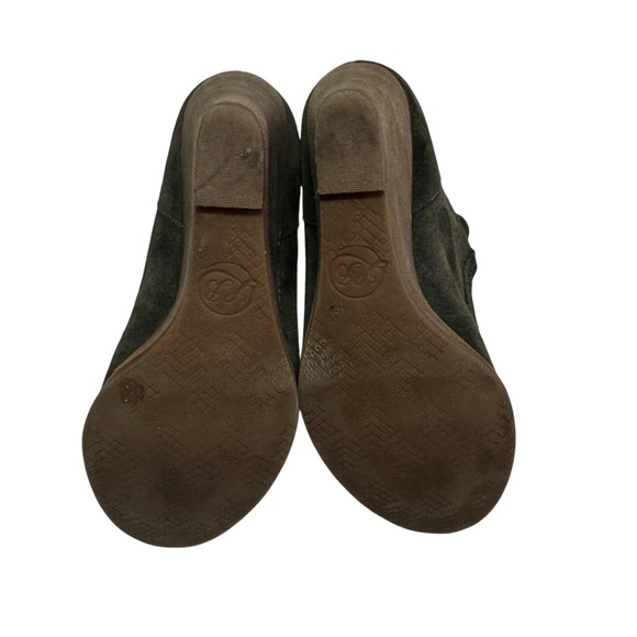 Women’s 7.5M. Lucky Brand Ysabel Booties Green Suede Leather Wedge Ankle Boots - Picture 7 of 8